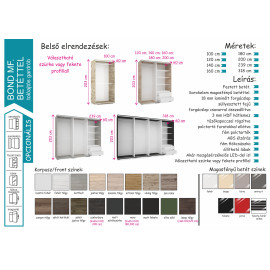 Bond tolóajtós gardrób - Több szín és méret | Magasfényű betét | 140