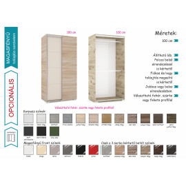Bond tolóajtós gardrób - Több szín és méret | Üveges | 120