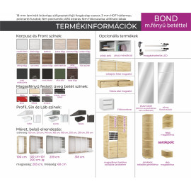 Bond tolóajtós gardrób - Több szín és méret | Magasfényű betét | 120