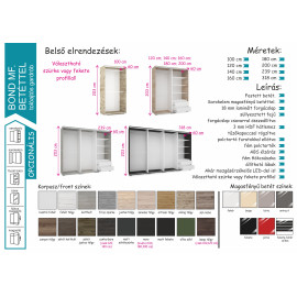 Bond tolóajtós gardrób - Több szín és méret | Magasfényű betét | 200