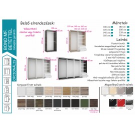 Bond tolóajtós gardrób - Több szín és méret | Magasfényű betét | 200
