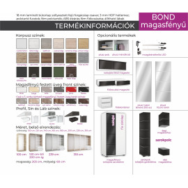 Bond tolóajtós gardrób - Több szín és méret | Üveges | 140