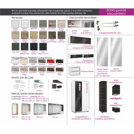 Bond tolóajtós gardrób - Több szín és méret | Üveges | 120