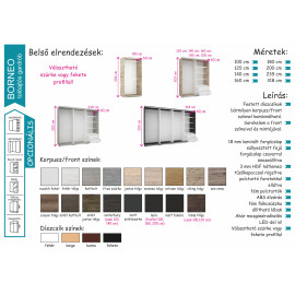 Borneo tolóajtós gardrób - Több szín és méret |180