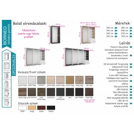 Borneo tolóajtós gardrób - Több szín és méret |160