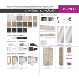 Borneo tolóajtós gardrób - Több szín és méret |160
