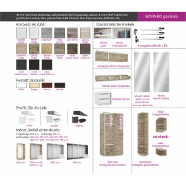 Borneo tolóajtós gardrób - Több szín és méret |100