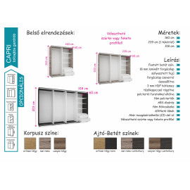 Capri tolóajtós gardrób - Több szín | 160