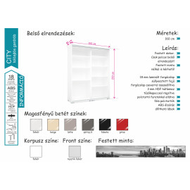 City tolóajtós gardrób - Polcos belső |160