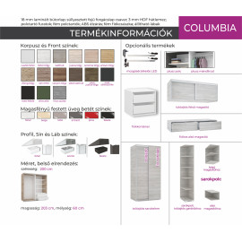 Columbia tolóajtós gardrób - Magasfényű betét | 200