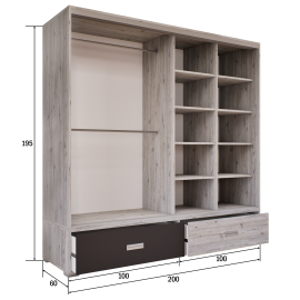 Nt kombi 4 tolóajtós gardrób - Bútorlapos | 200