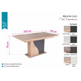 Aliz asztal - Több szín | Bővíthető | 160