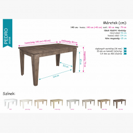 Pedro asztal - Több szín | Bővíthető | 140