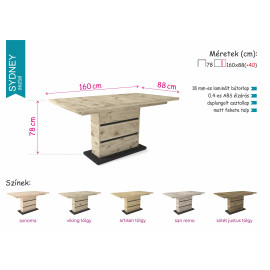 Sydney asztal - Több szín | Bővíthető | 160 