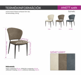 Anett szék - Szövet kárpit | Fekete porfestett fém láb