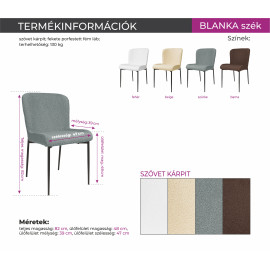 Blanka szék - Szövet kárpit | Fekete porfestett fém láb